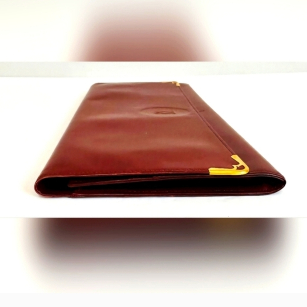 Cartier Deep Burgundy RedLeather Clutch with 24 K Gold Accents EUC - Picture 5 of 12